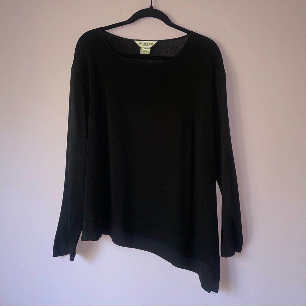 Misook 3X Black Knit Asymmetrical Blouse Long Sleeve